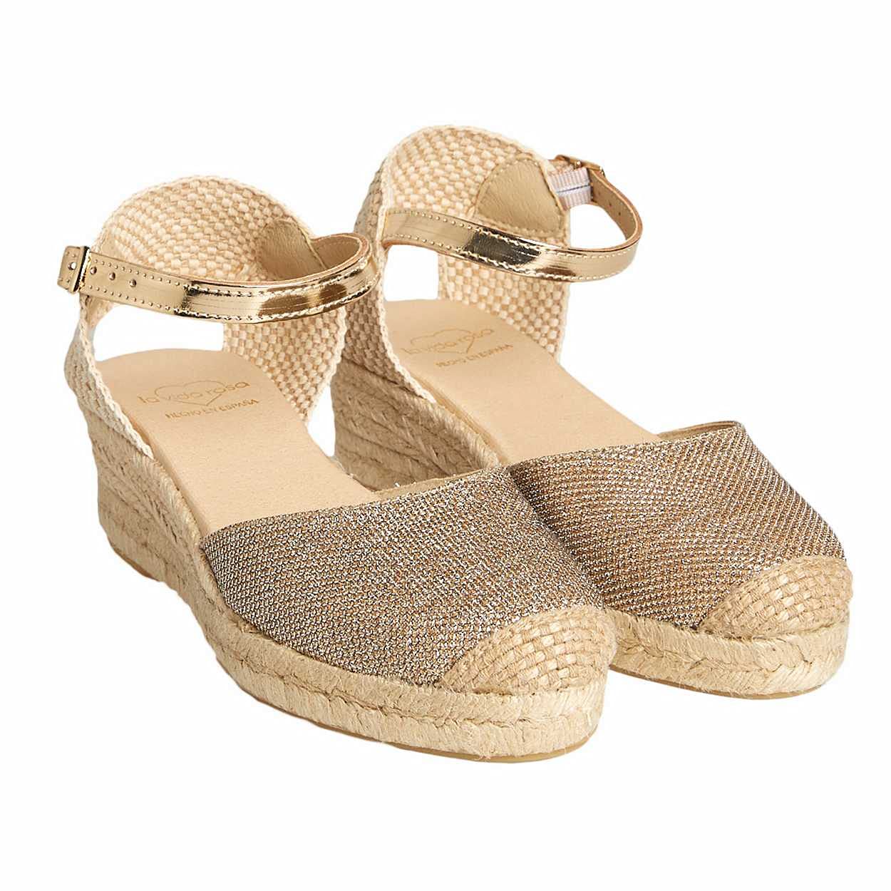 No ES lo mismo - Sandales Ou Espadrilles en Jute avec Talon Compensé Femme | Compensées en Sparte Bout Fermé avec Boucle |Argent Iridium Couleur Imprimé Taille 35 À 41