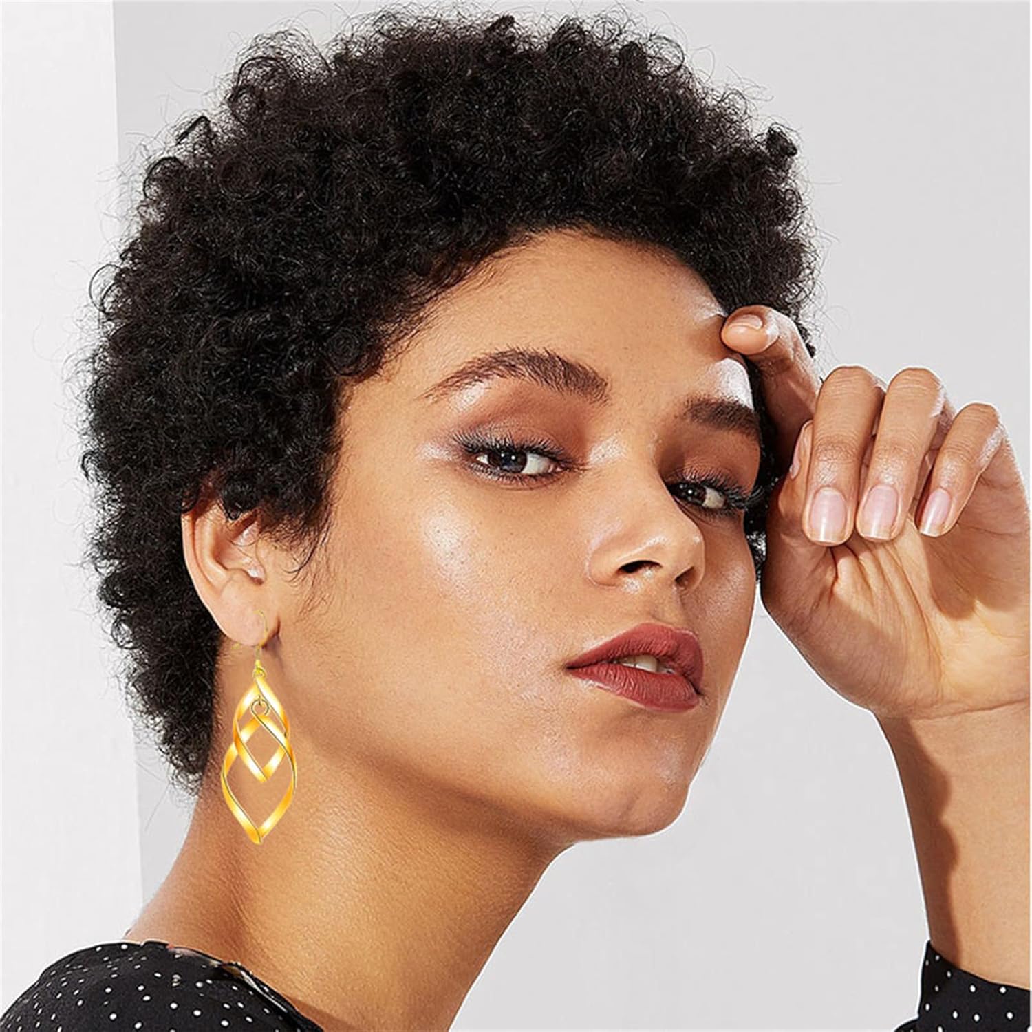 MALOYANVE Double Twisted Linear Swirl Wire Earrings for Women Dainty 18K Gold Boho Classic Infinity Linear Marquise Loops Dangle Drop Statement Earrings Jewelry Gifts - Image 2