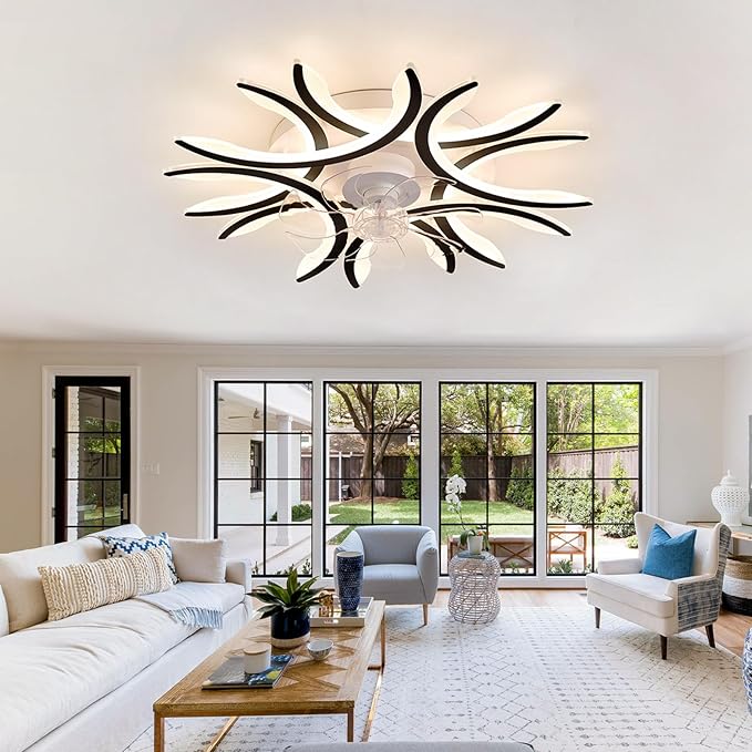 ATEEZ 75CM Plafond Ventilator met Licht en Afstandsbediening Led Dimbaar, Moderne Plafondventilator met Lamp 6 Snelheden Omkeerbaar Zomer/Winter, Stille Ceiling Fan Lamp Woonkamer Slaapkamer Eetkamer-Black