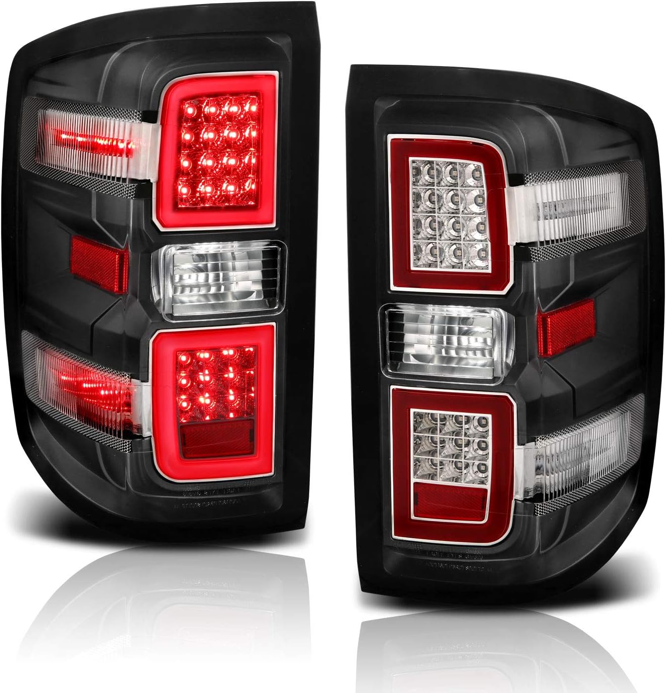 AmeriLite for 2014-2018 Chevy Silverado 1500 2500 3500 GMC Sierra Black LED Light Tube Taillights Brake Lamp Pair - Driver and Passenger Side