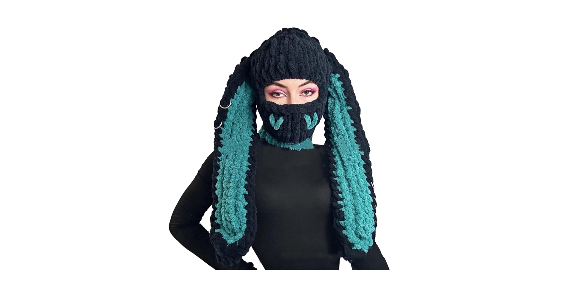 Cute Y2k Knit Balaclava Crochet Rabbit Face Mask Winter Warm