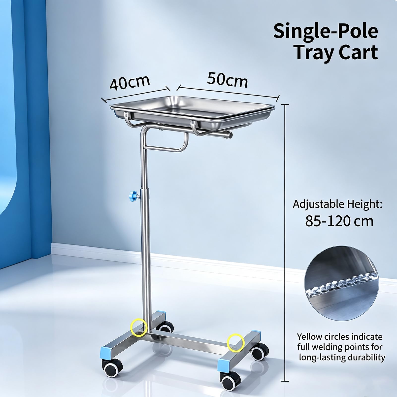 Carro Laboratorio Médico,tamaño Paleta 50*40cm,altura 85-120cm, Capacidad Carga 55libras,con Base Lastrada Tipo H Y Rueda Universal 360°,amplio Espacio Almacenamiento,carro Móvil Un Solo Poste