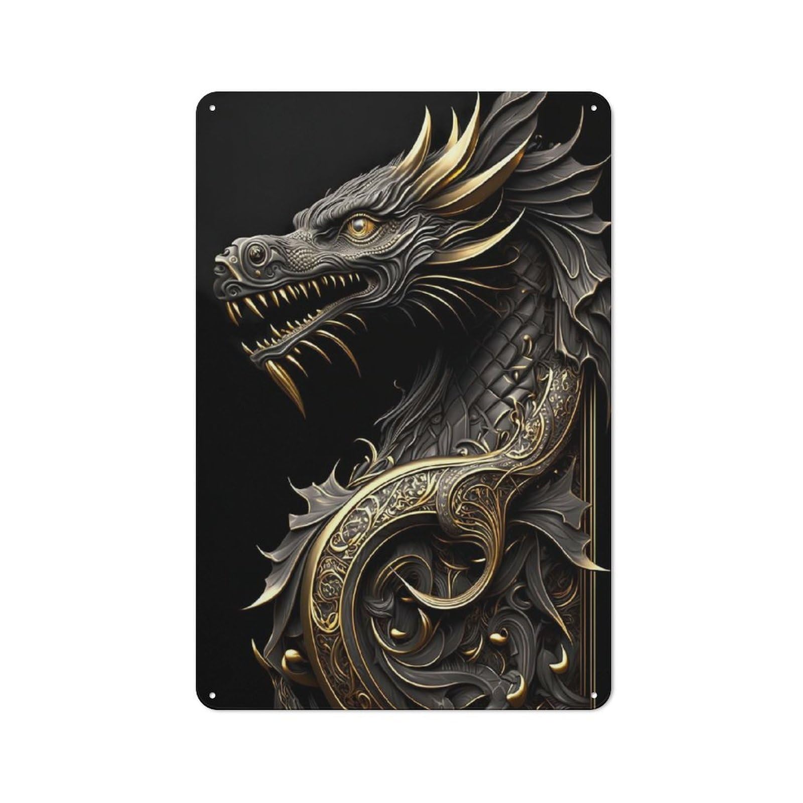 Junmoney Style-19 Vintage Dragon Ruler Art Deco Metal Plaque 30X20cm, Kitchen Wall Decor For Restaurant, Kitchen, Counter Or Breakfast Nook