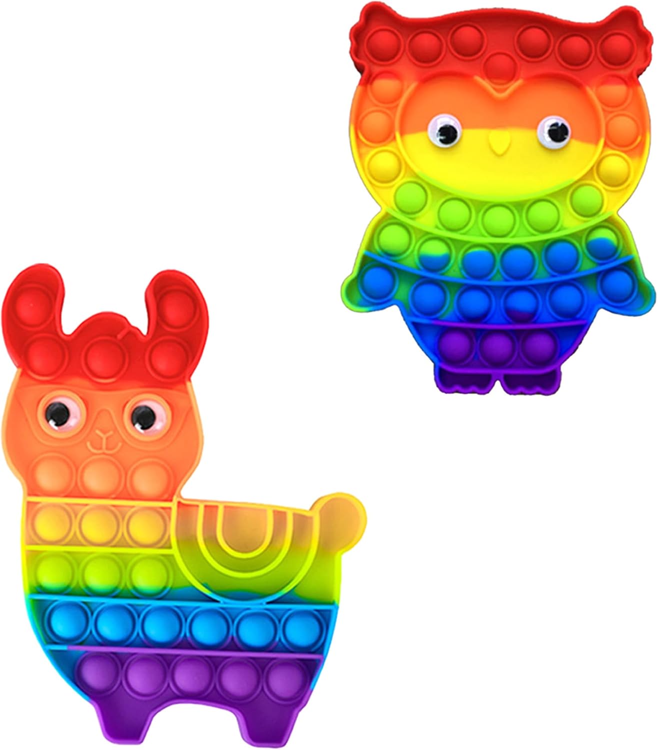 2 Packs Fidget Toys,Push Bubble Sensory Toy for Kids,Rainbow Animals Owl Alpaca Stress Reliever Squeeze Toys Set Educational Fidgets Gift for Toddlers Adults Party Classroom Must Haves