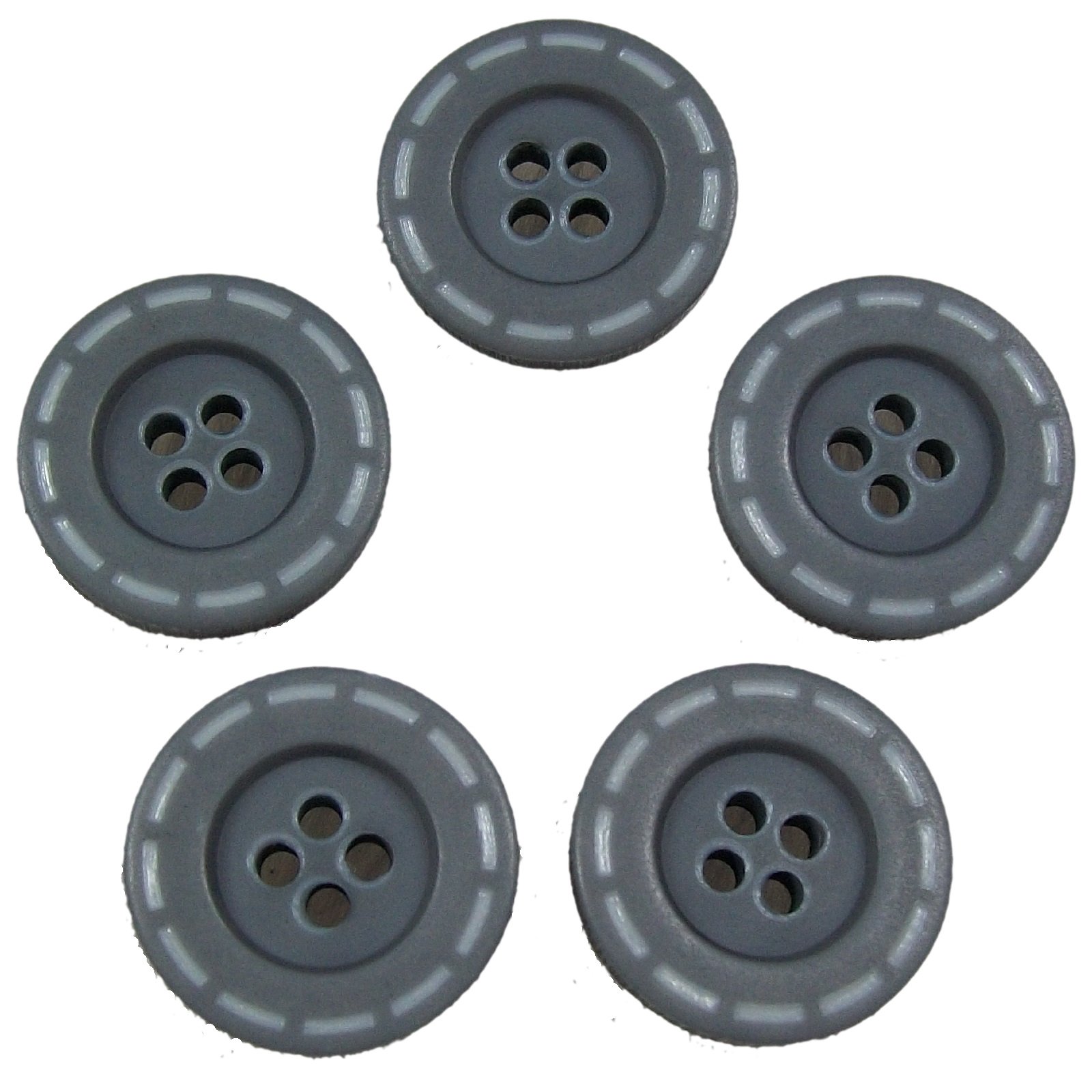 Push The Button Grey Stitched Edge Effect Four Hole Buttons 17Mm Pack Of 5 (Grey)