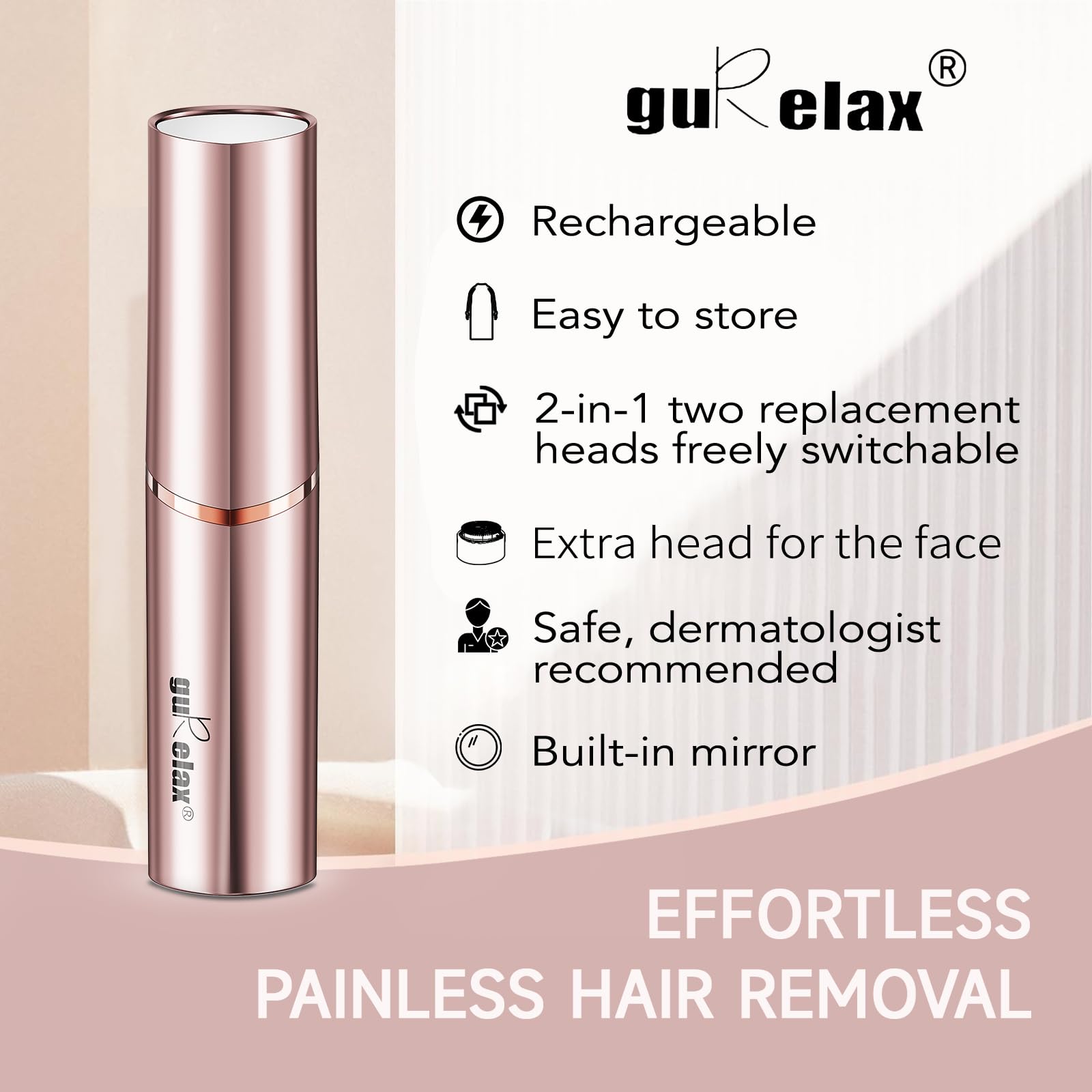 Gurelax gesichtshaarentferner, elektrischer gesichtsrasierer frauen (Luxus 2 in 1), sanft und schnell, Augenbrauen-Gesichtstrimmer für Kinn, Lippe, Gesicht, Nase