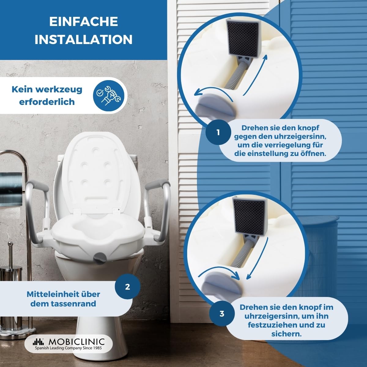 Mobiclinic®, Toilettensitzerhöhung, 17cm, Mit klappbaren, Gepolsterten armlehnen und Deckel, Passend für ovale toiletten, Ergonomisch, Leicht, Sicher, Europäische Marke, Modell guadiana