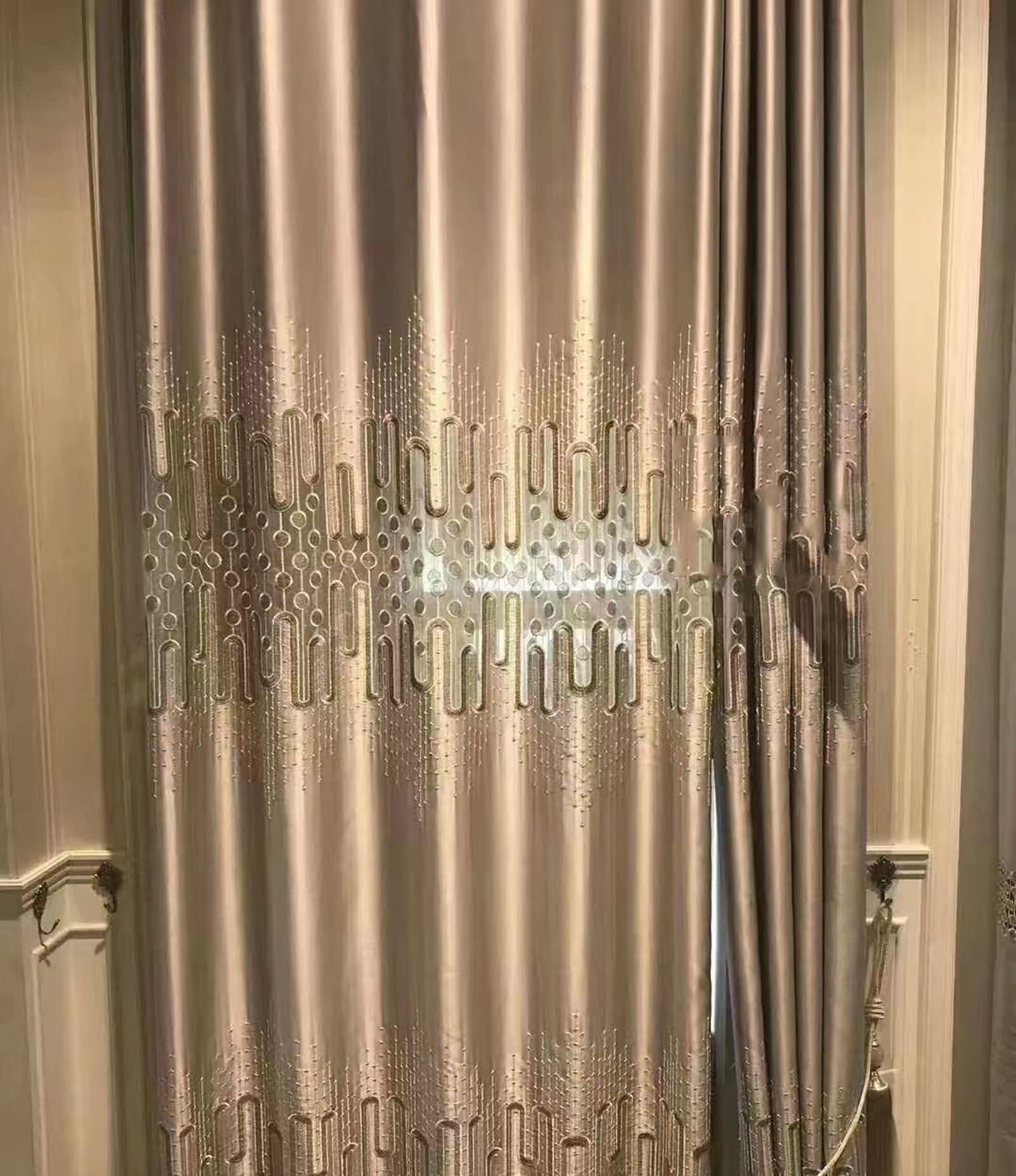 Tende Interni Oscuranti, Tenda Salotto Moderne 96x160cm Poliestere Grigio con Ricami Geometrici, con Gancetti, 2 Pezzi