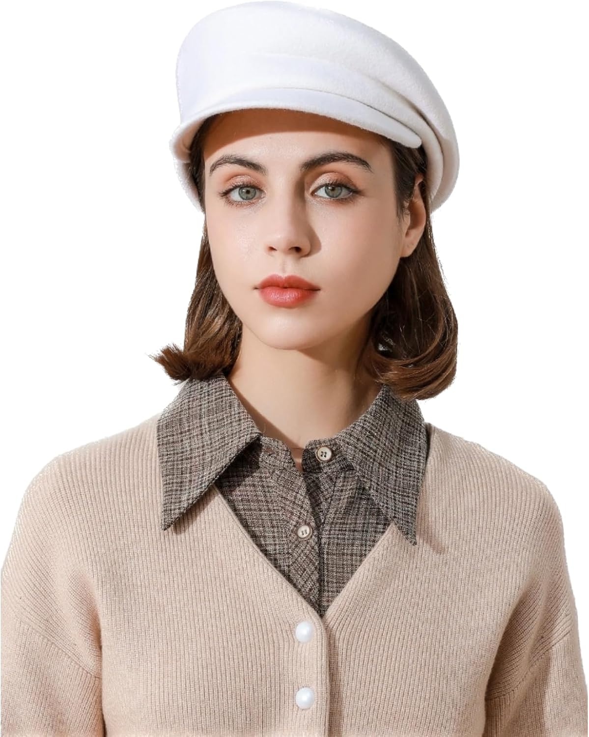 Women Wool Newsboy Cap Winter Hat Baker Boy Beret Hat Visor Cabbie Cap Adjustable for Ladies