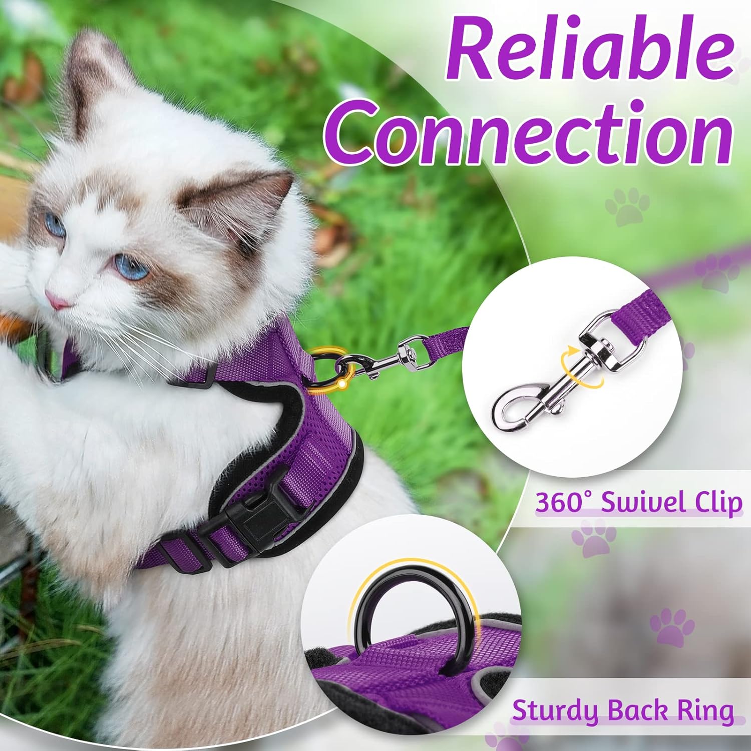 rabbitgoo Cat Harness and Leash for Walking, Escape Proof Soft Adjustable Vest Harnesses for Cats, Easy Control Breathable Reflective Strips Jacket, Purple, S S Purple