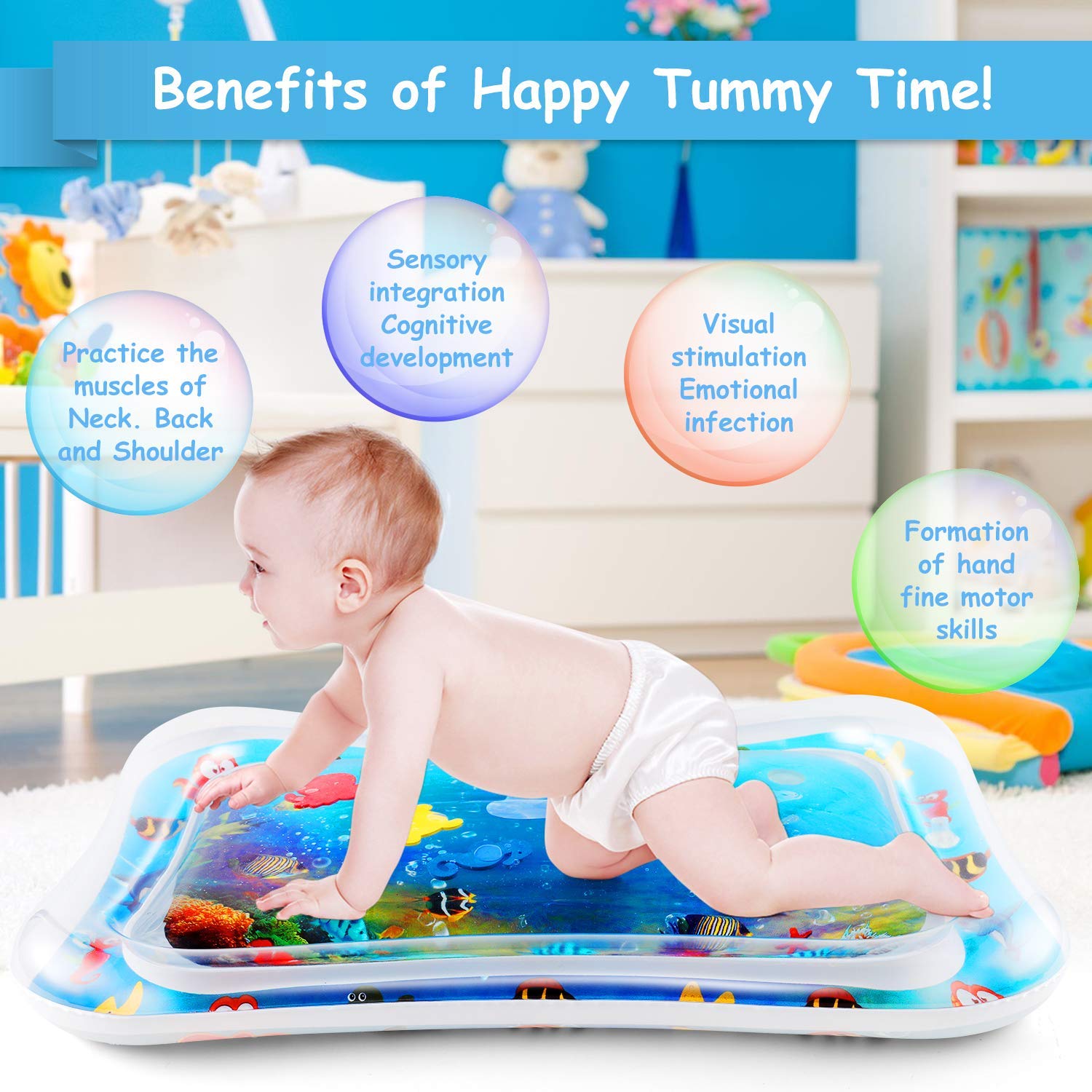 Breewell Tummy Time Water Play Mat, Baby Toys for 3 6 9 Months | Multi Color 2