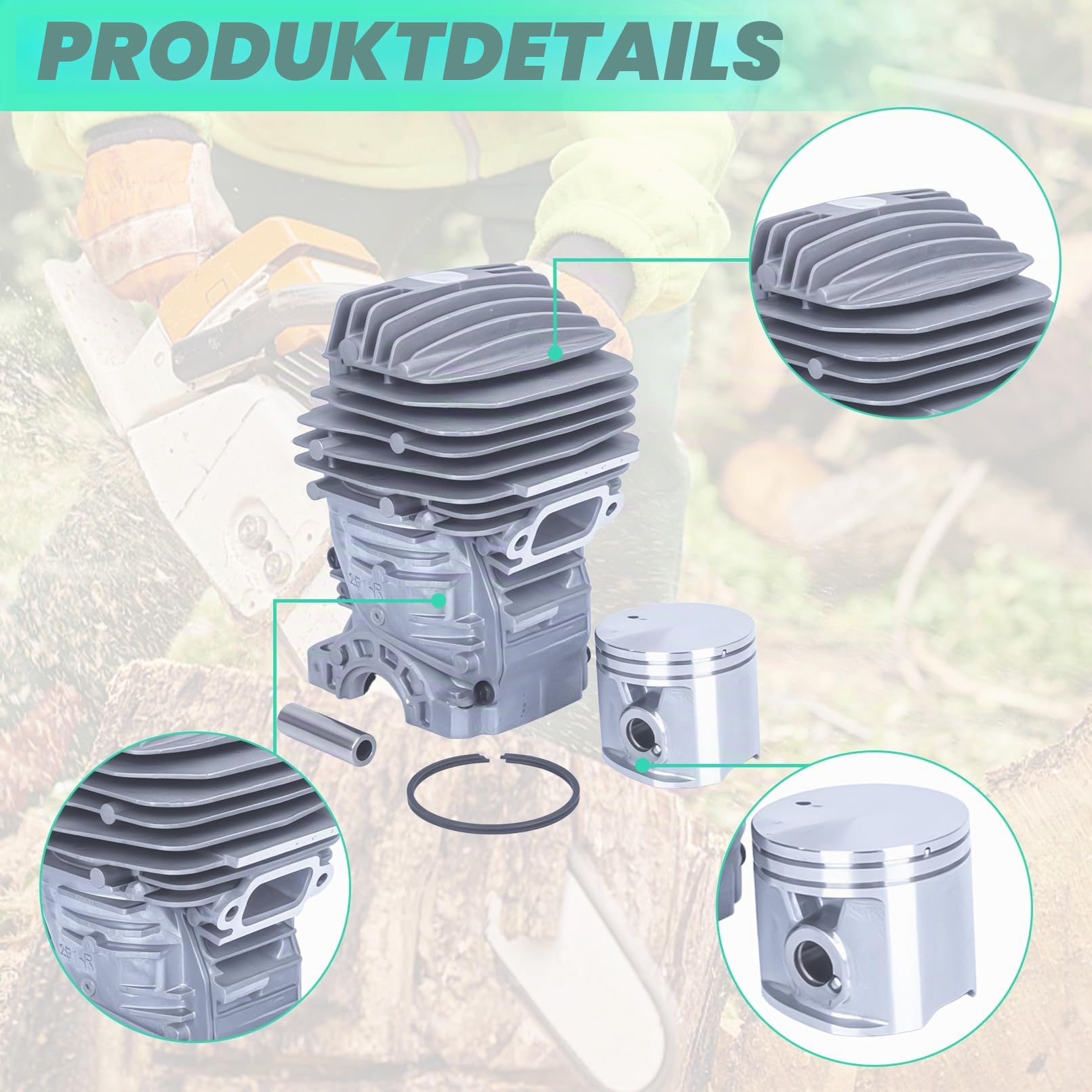 Kolben und Zylinder für Stihl MS291 MS 291, ADEFOL 47 mm Zylinder, Kolben-Set, Kettensäge, Motorteile 1141 020 1201