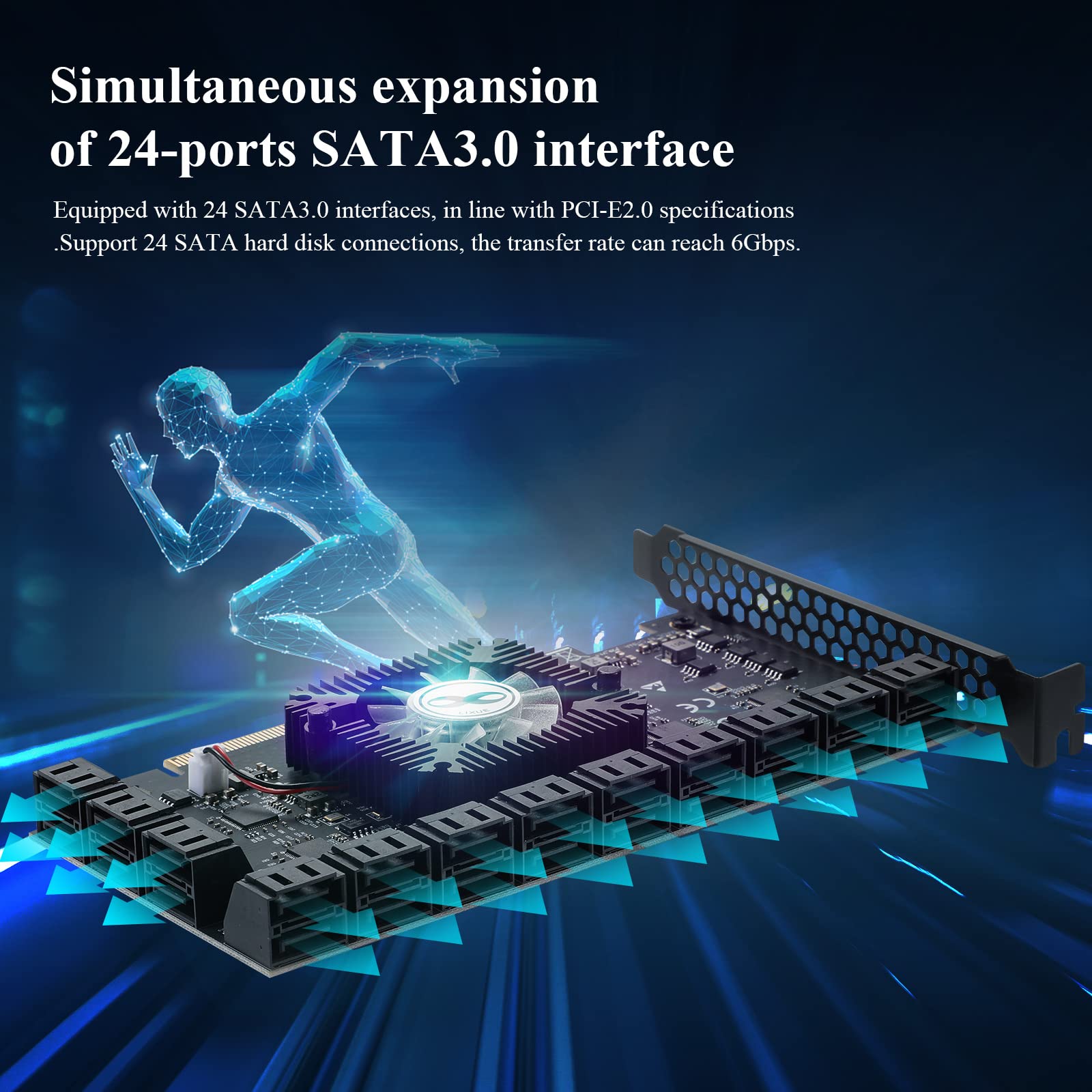 Controlador SATA Gen III de 24 Puertos a 6 Gbps Tarjeta de Expansión PCI-E 16X a SATA 3.0 Compatible con WIN11 / WIN10 / WIN8/ Linux 2.6X