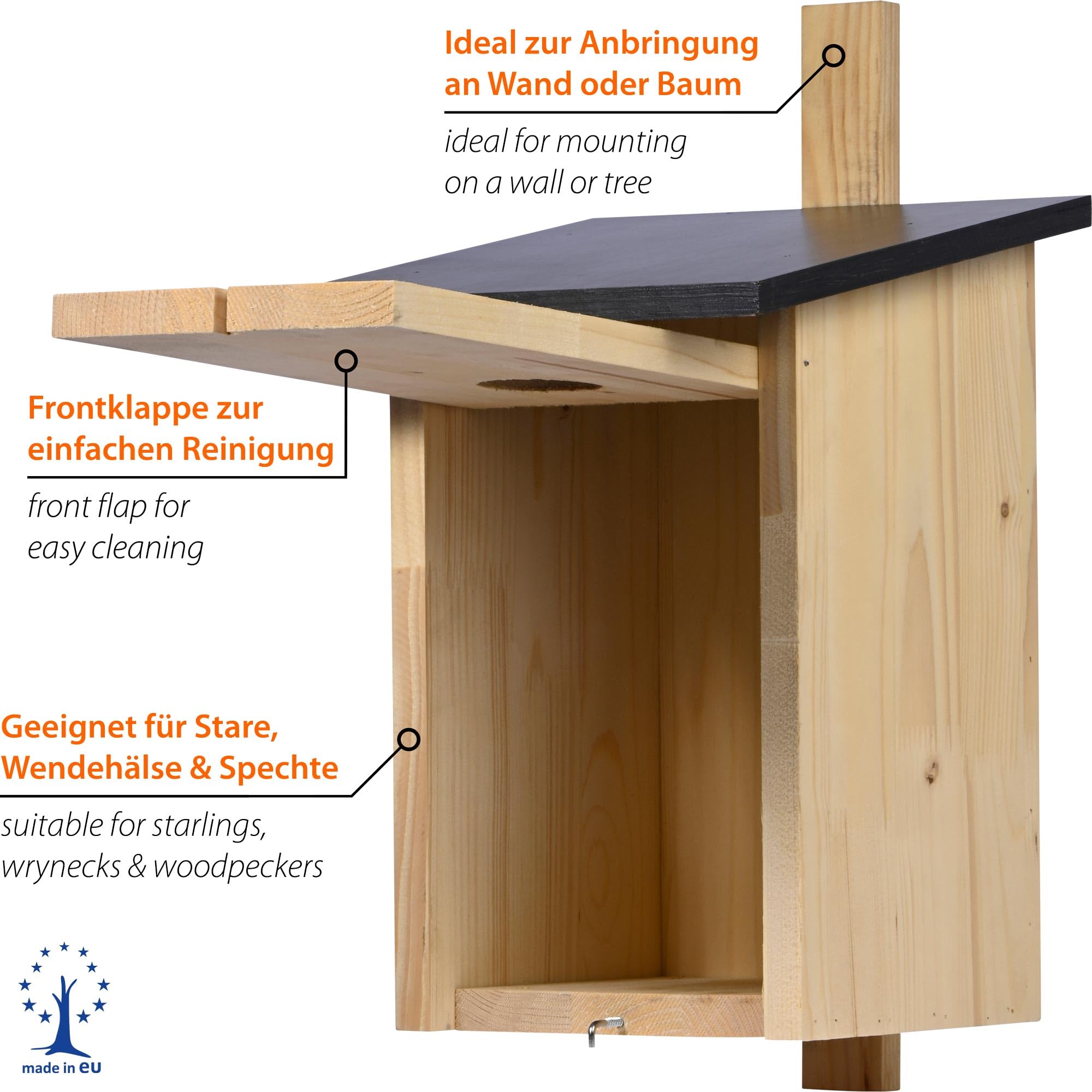dobar® Klassischer Nistkasten für Stare und Spechte - Vogelbrutkasten zum Aufhängen - 22 x 25 x 32 cm - Natur