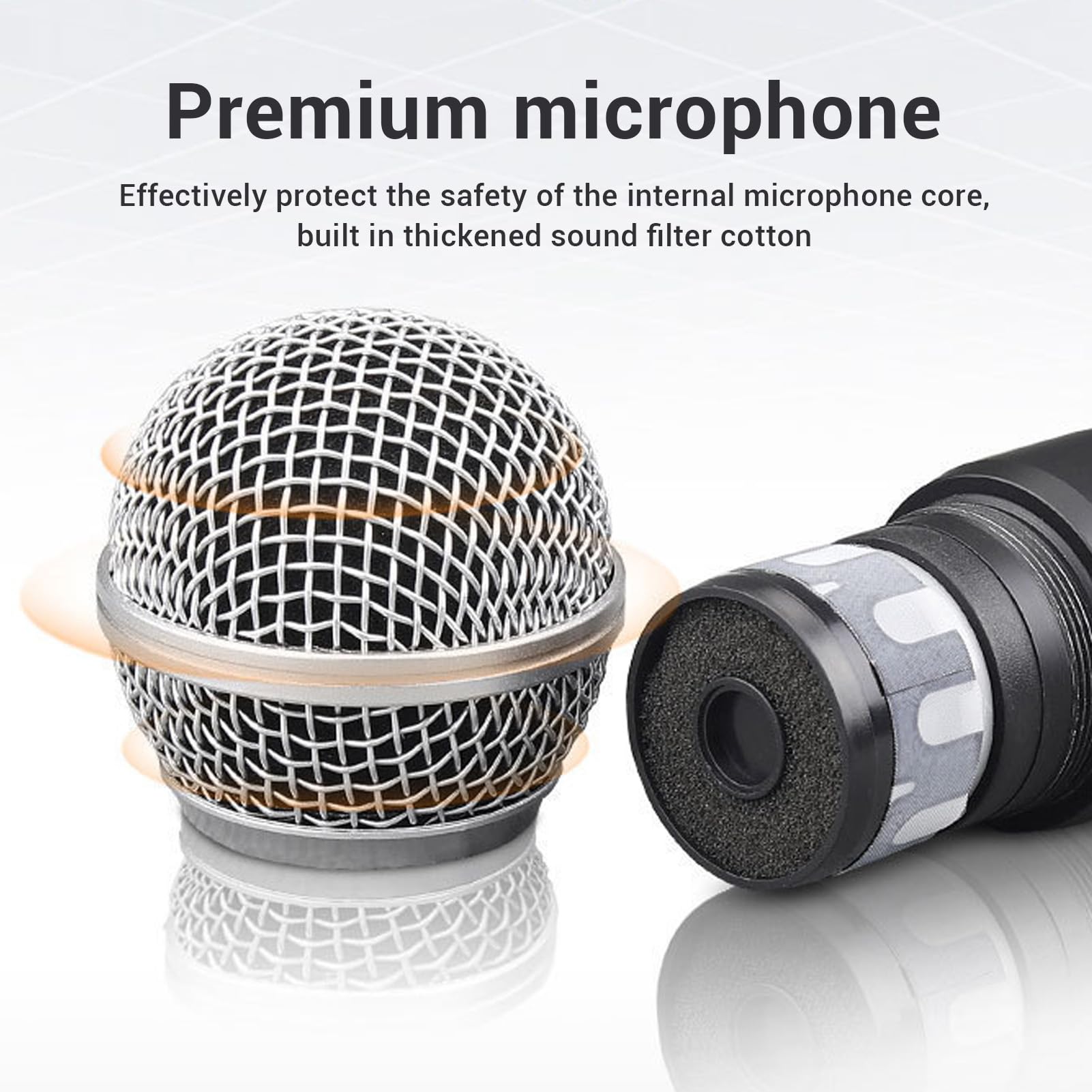 Mikrofon Bezprzewodowy, Ręczny Mikrofon Bezprzewodowy VHF ze Odbiornikiem, Zasięg 30 Stóp, Mikrofon Dynamiczny do śpiewania, Karaoke, z brokatową osłoną Mikrofonu