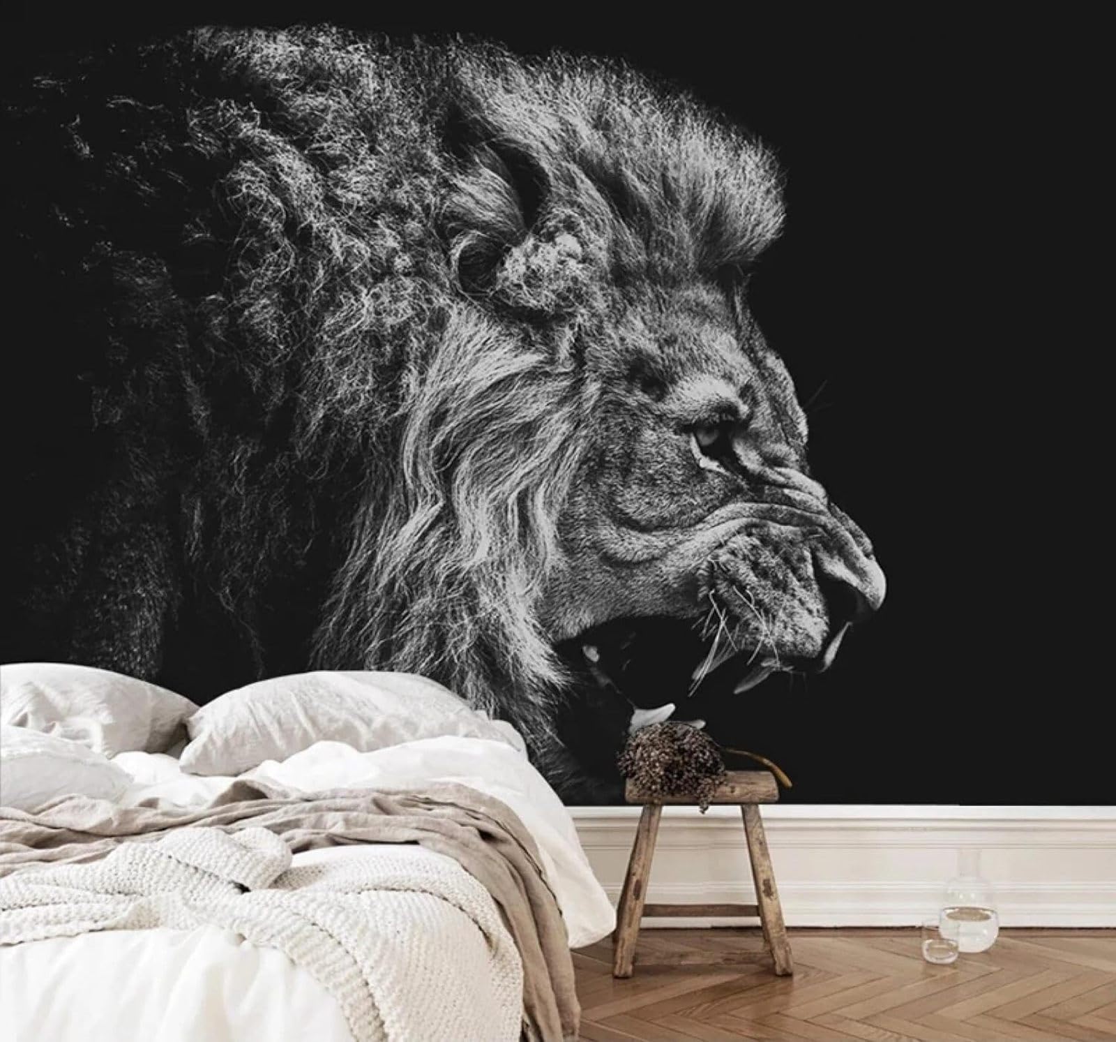 Tzxztt 250Cm×170Cm(B×H) Hand Drawn Three Dimensional Black And White Lion Art Modern 3D Wallpaper Premium Textured Silk Neutral Tones Material Ideal For Living Room Bedroom-250Cm×170Cm