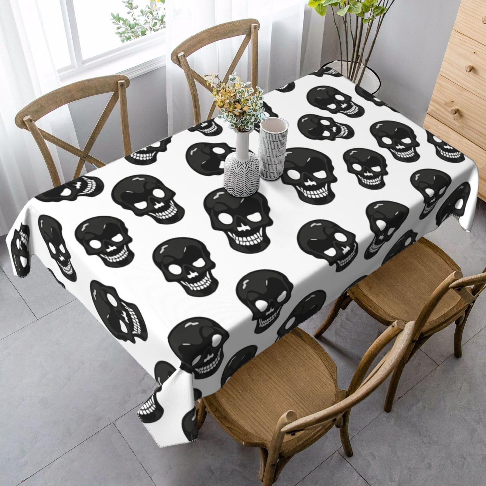 FekiLoot Skull Rectangle Tablecloth 35x55 Inch, Washable Reusable Farmhouse Table Cloths Wrinkle Free and Spillproof Kitchen Dinning Table Cover for Party Wedding Picnic Home Decor Tablecloths