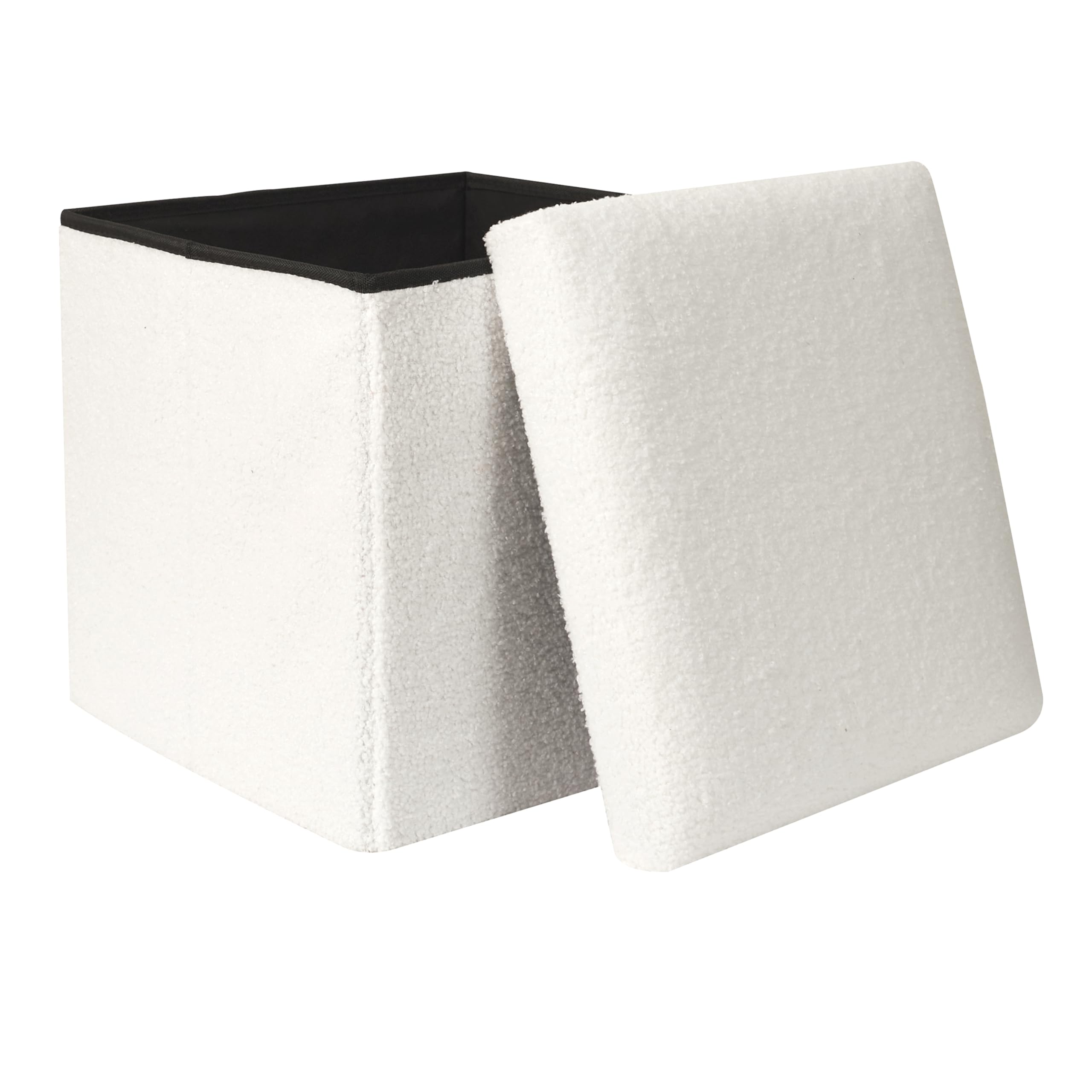 HOME DECO FACTORY - HD0058 Baúl Puff Plegable Bouclette - Natural Crush - Mobiliario de Asiento y Cojín de Suelo - 38x38x38 cm - Altura de Asiento 38 cm - Color Blanco