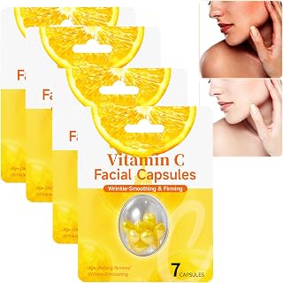 Vitamin C Serum Capsules for Face, Vitamin C Face Capsules Moisturize, Smoothen Skin Tone, Anti-Aging and Illuminating Serum, Firming Moisturizing and Repairer Wrinkles (4pcs)