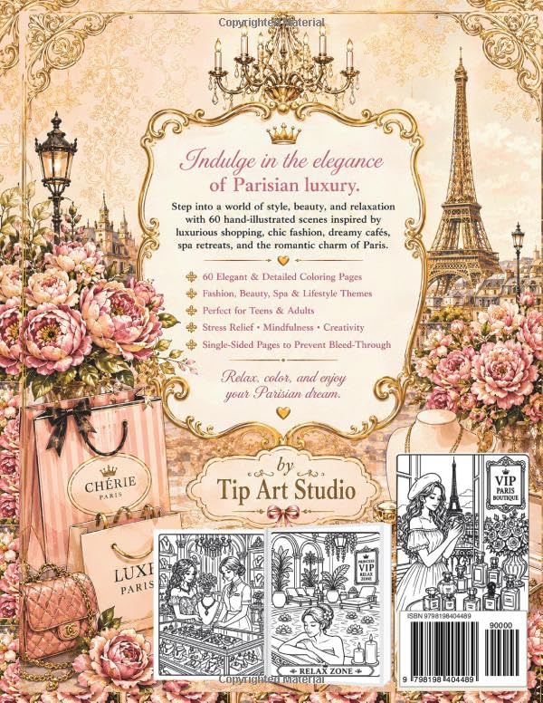 Luxury Shopping and Relaxation in Paris Coloring Book: 60 Elegant Fashion, Beauty, Spa & Paris Lifestyle Designs for Teens & Adults image 3