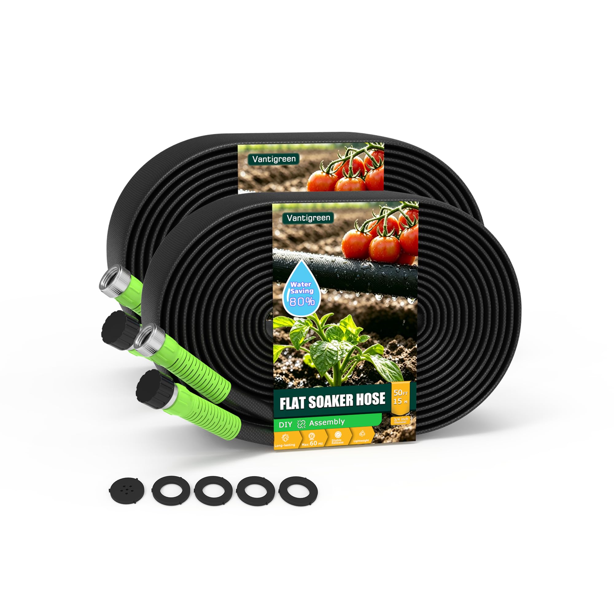 Photo 1 of Vantigreen Flat Soaker Hose - 100FT, 2-Pack 50FT