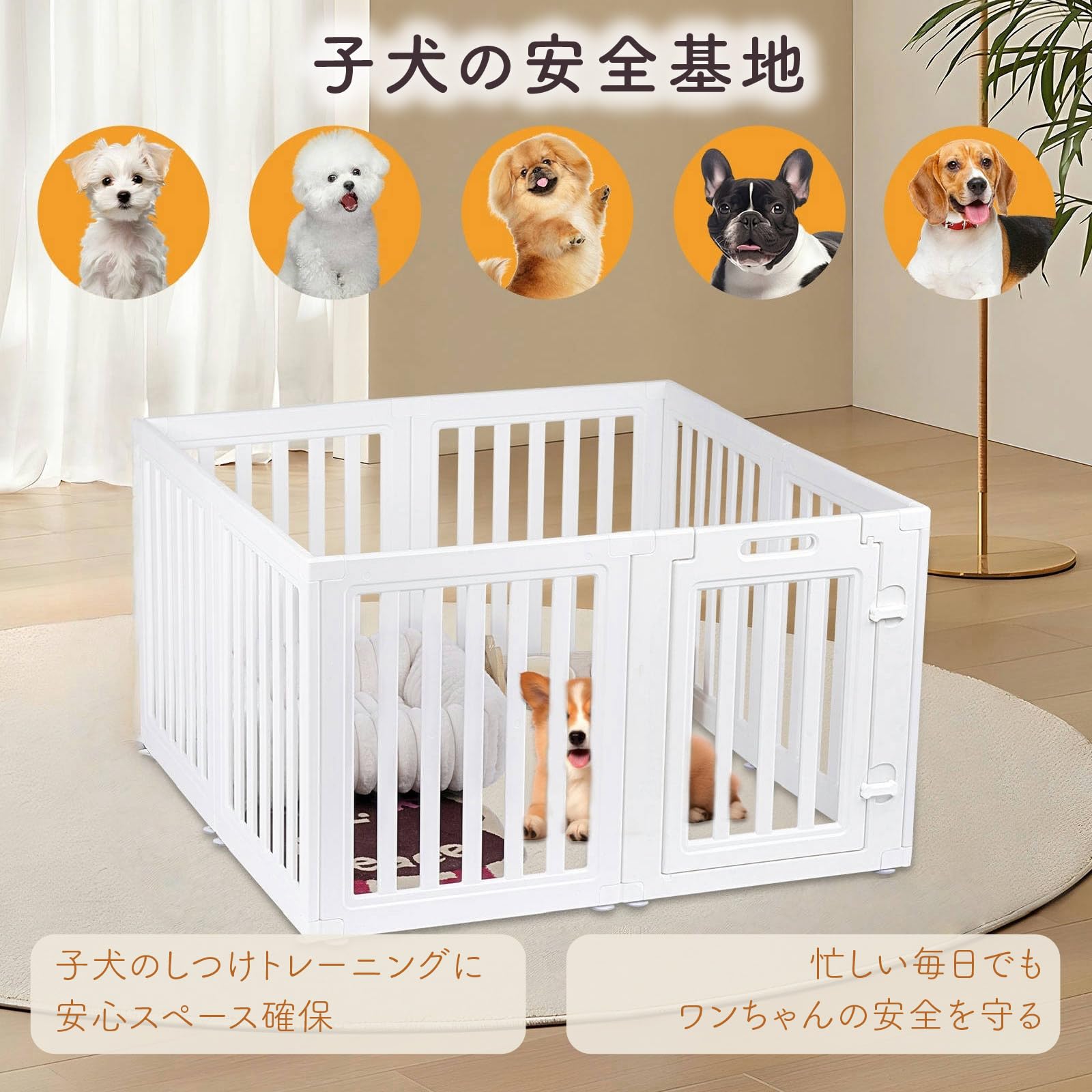 Amazon | Petifam ホワイトフレームサークル ペットフェンス ペット
