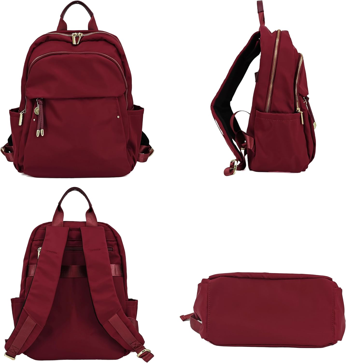 Medium Backpack Purse for Women, Fashion Nylon Daypack with Gold Hardware, Lightweight Water-Resistant Rucksack for College, Work, Travel, Everyday Use, Fits 13–14" Laptop (Wine Red,Medium) - Image 2