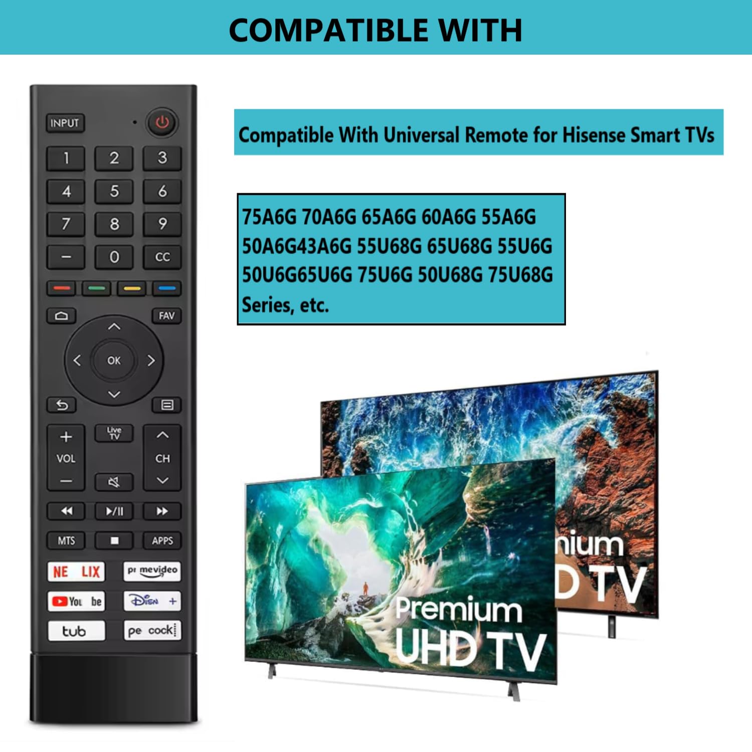 Upgraded ERF3J80H Replacement Smart TV Remote Fit for Hisense 4K UHD Android Smart TV 75A6G 70A6G 65A6G 60A6G 55A6G 50A6G 43A6G 55U68G 65U68G 55U6G 50U6G 65U6G 75U6G 50U68G 75U68 - Image 2