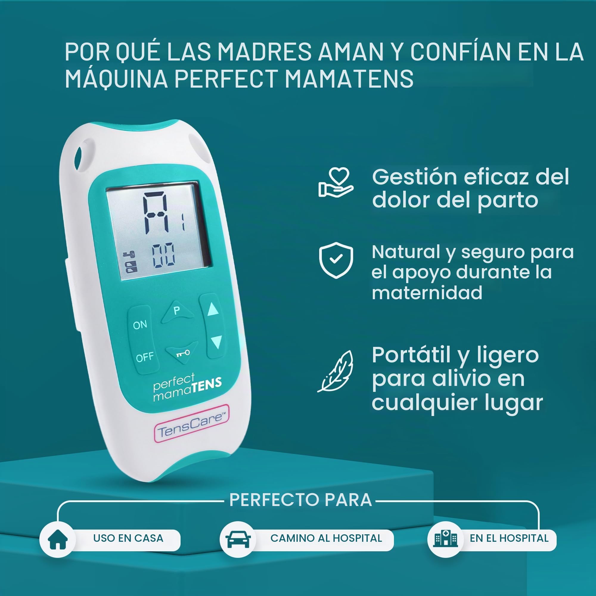 TensCare - Perfect MamaTENS, alivio del dolor sin drogas para durante el parto y el parto infantil. Utilizando tecnología TENS clínicamente probada. Botón Boost proporciona un mayor alivio del dolor durante las contracciones.