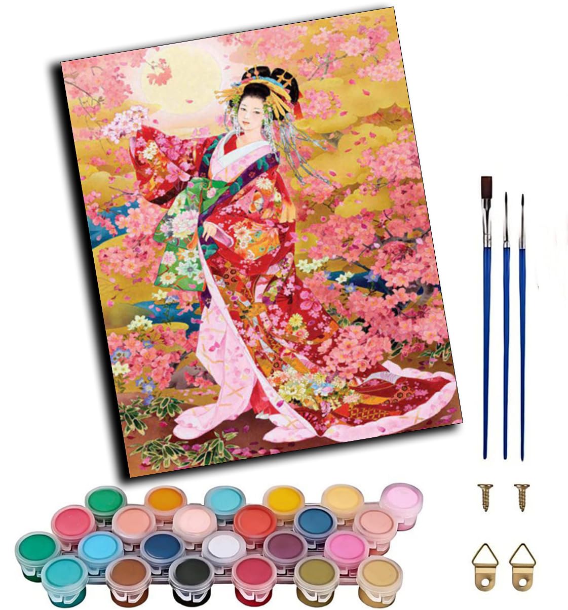 WANGWANGMIAO Paint by Numbers for Adult (Sakura Dancer) DIY Canvas Oil Painting Kit for Kid with Paintbrushes Acrylic Pigment Drawing Paintwork Gifts 16x20inch,Without Frame