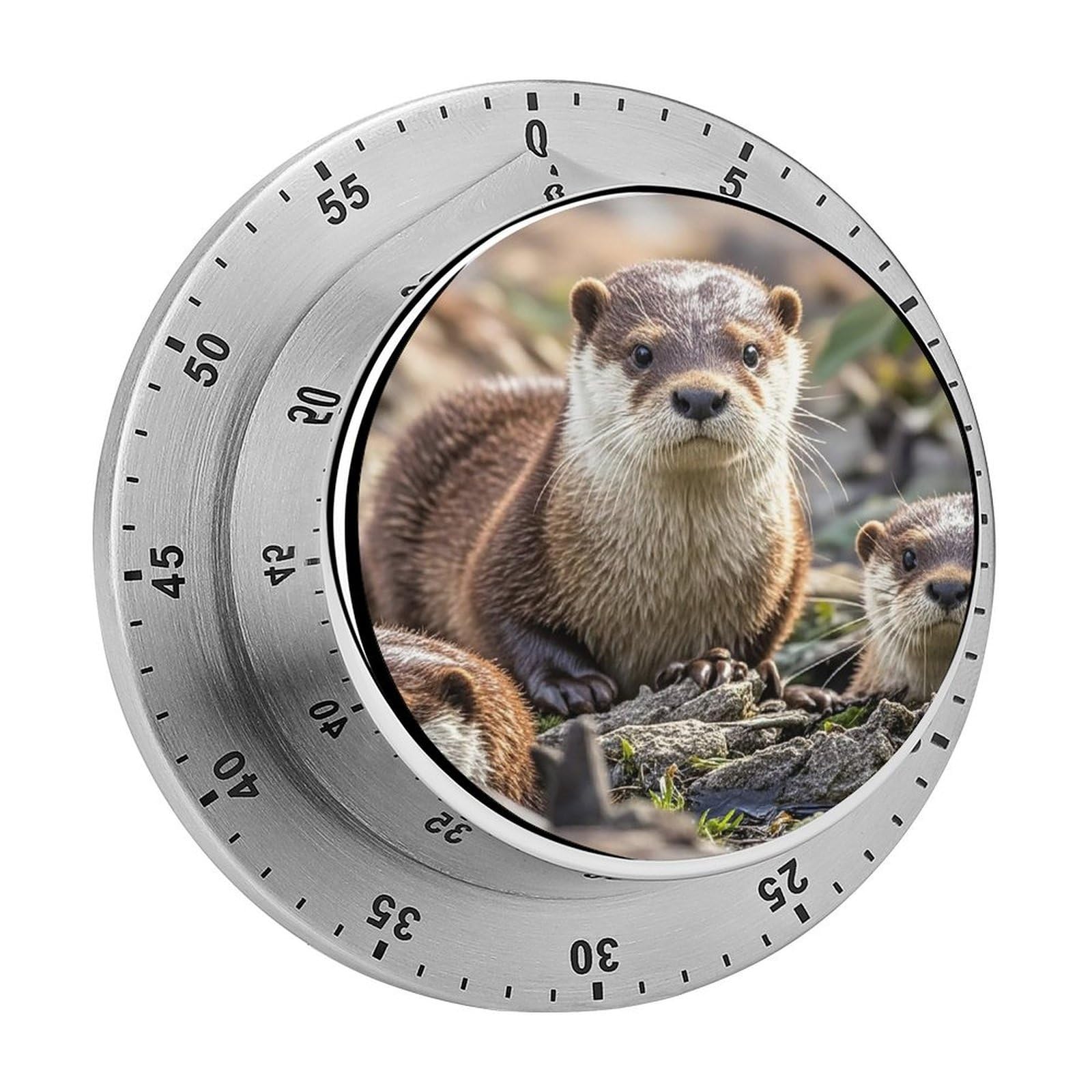Animal Cute Brown Otters Visual Timer with Loud Alarm 60-Minute Kitchen Timers Exquisite Stainless Steel Body - Mechanical Desk Timer Countdown Clock for Cooking Chef Clock