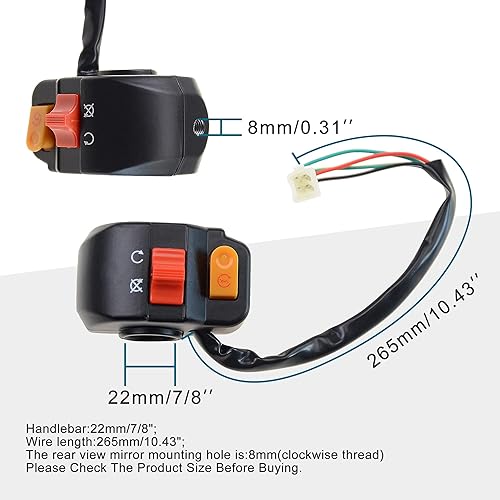 Miniatura 2 de GOOFIT Botón universal de interruptor de faro delantero de montaje en manillar derecho de 7/8 pulgadas con interruptor de encendido de repuesto para