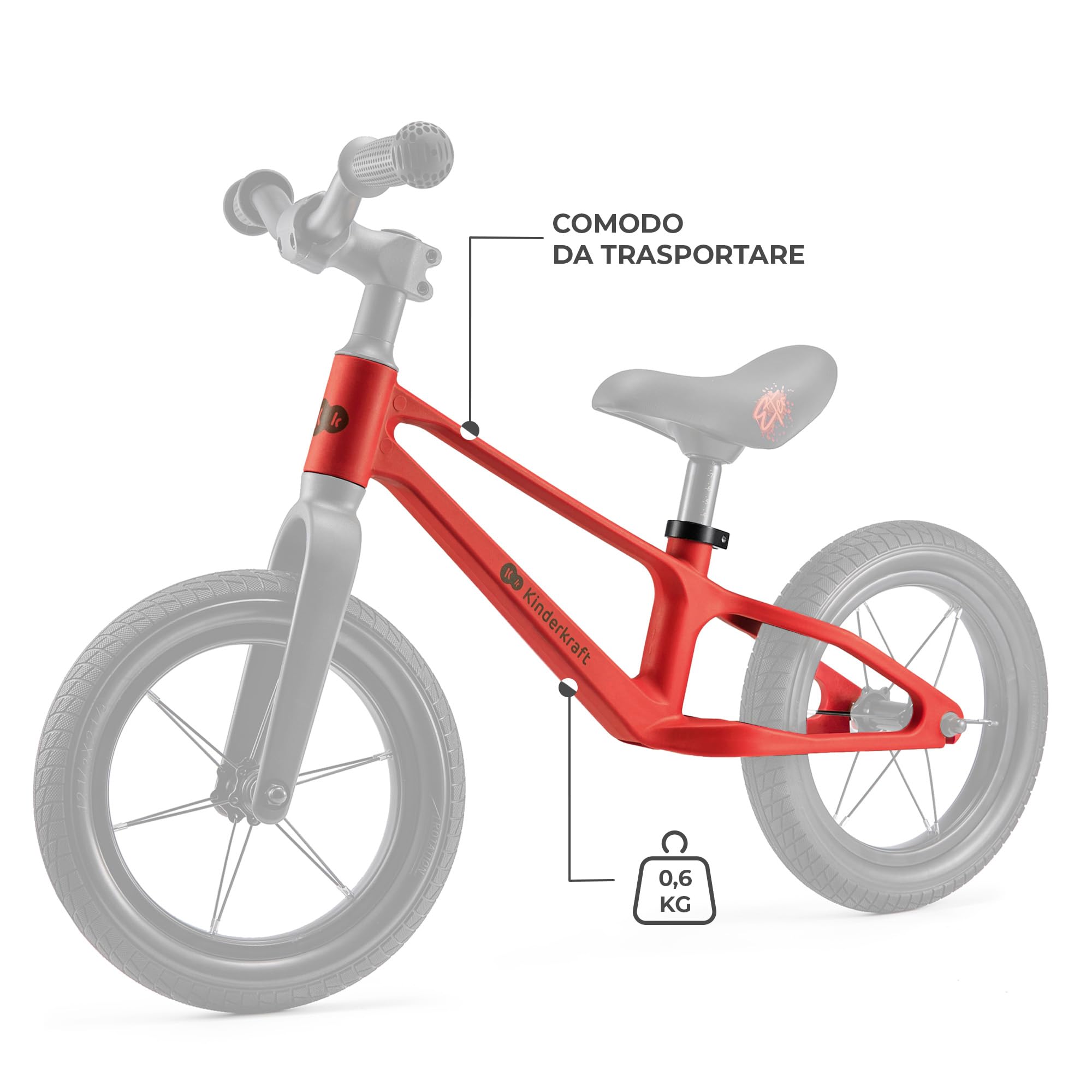 Kinderkraft ETER Bicicletta da corsa 12 pollici 35 kg telaio nylon sella regolabile manubrio limitato