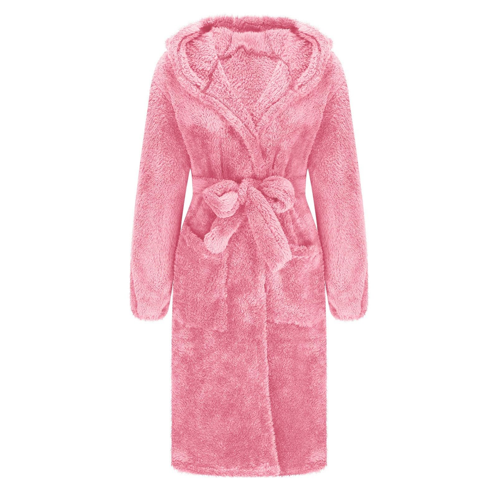 Generisch Lindo albornoz para mujer, largo con capucha, albornoz cálido para sauna, elegante, monocolor, felpa, suave, albornoz de viaje, mullido, cómodo