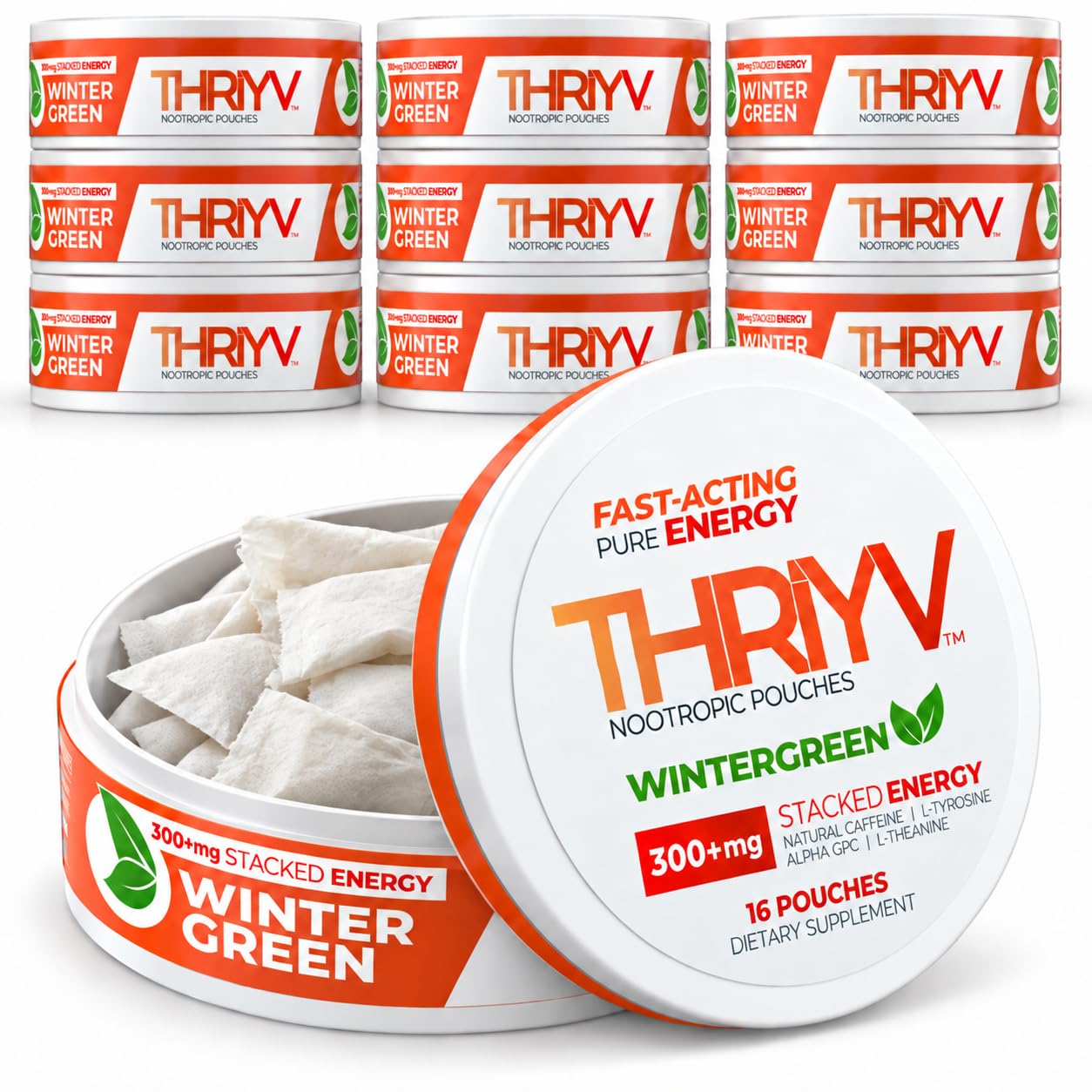 THRIYV Wintergreen Nootropic Energy Pouches, 50mg Caffeine, 16 Count — Amazon image 8