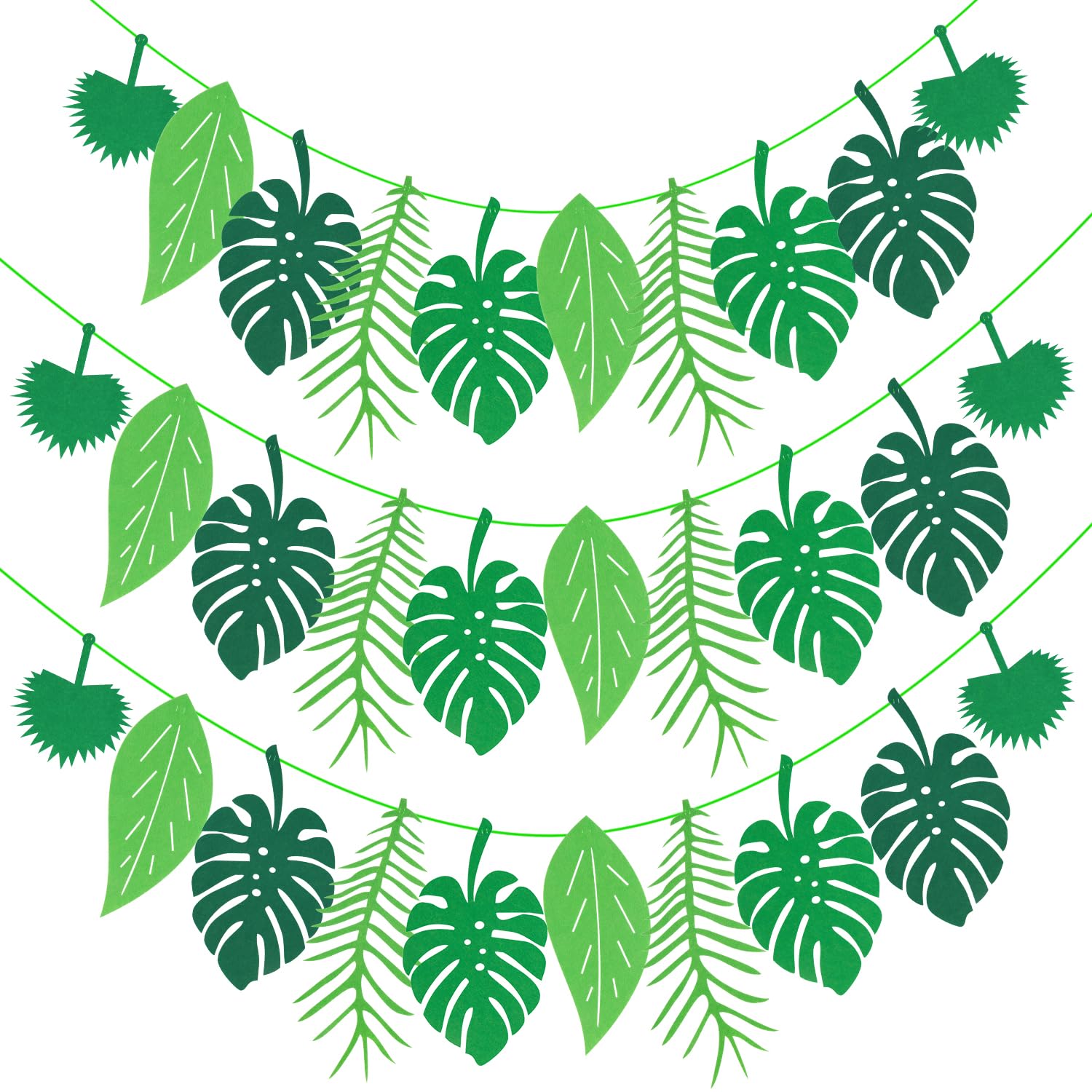 Green Tropical Palm Leaves Banner Set,UHOMENY 3Pcs Tropical jungle theme party decorations,Tropical Leaves Banner for summer holidays