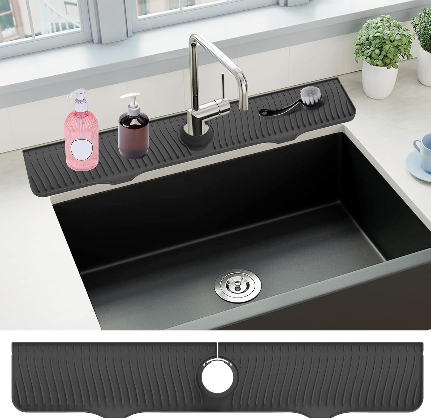 Sink Splash Guard, 32” x 5.5”, Longer Faucet Mat, Silicone Splash Guard