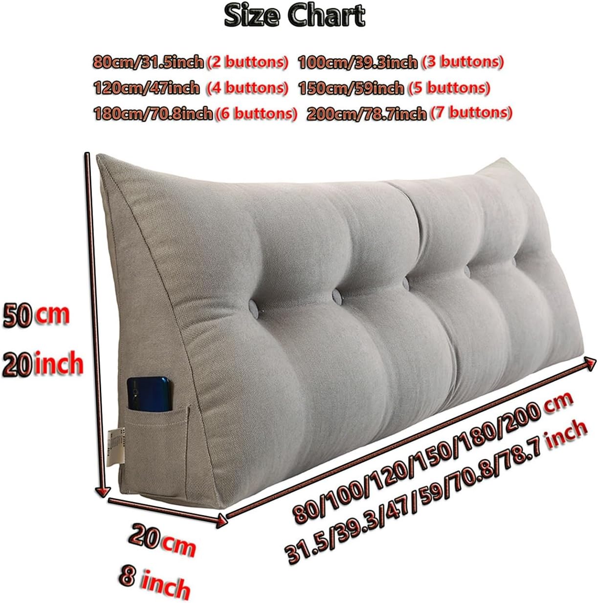 EORNOW Triangular Headboard Pillow, Long Headboard Backrest Cushion, Detachable Large Cushion, Bed/Sofa Back Support Reading Pillow with Removable Cover (Color : Peacock Blue, Size : 120cm/47inch)