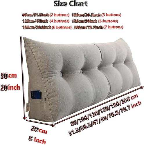 Miniatura 7 de EORNOW Almohada triangular para cabecero, cojín largo para respaldo de cabecero, cojín grande desmontable, almohada de lectura con funda extraíble