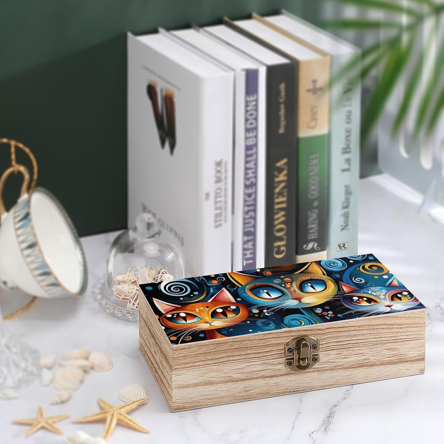 Colorful Abstract Cat Wooden Storage Box with Lid Wooden Case image 4