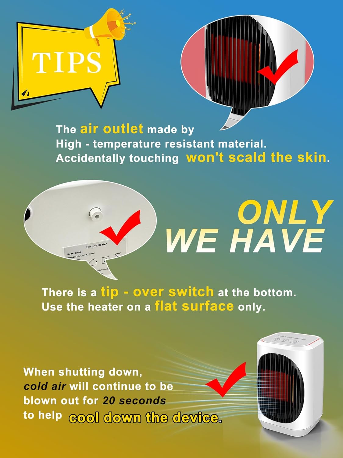 iFTY Small Space Heater for Indoor Use, Portable Electric Heaters with 3 Modes, 70° Oscillation, Remote Control, Overheating Protection, 1500W PTC Ceramic Fast Safety Heating For Bedroom Office Desk