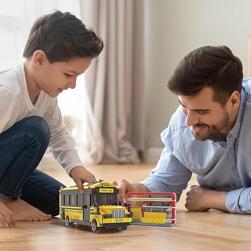 Miniatura 6 de EP EXERCISE N PLAY Kit de construcción de autobús escolar urbano de 488 piezas con estación de autobús y autobús amarilla, bloques de construcción