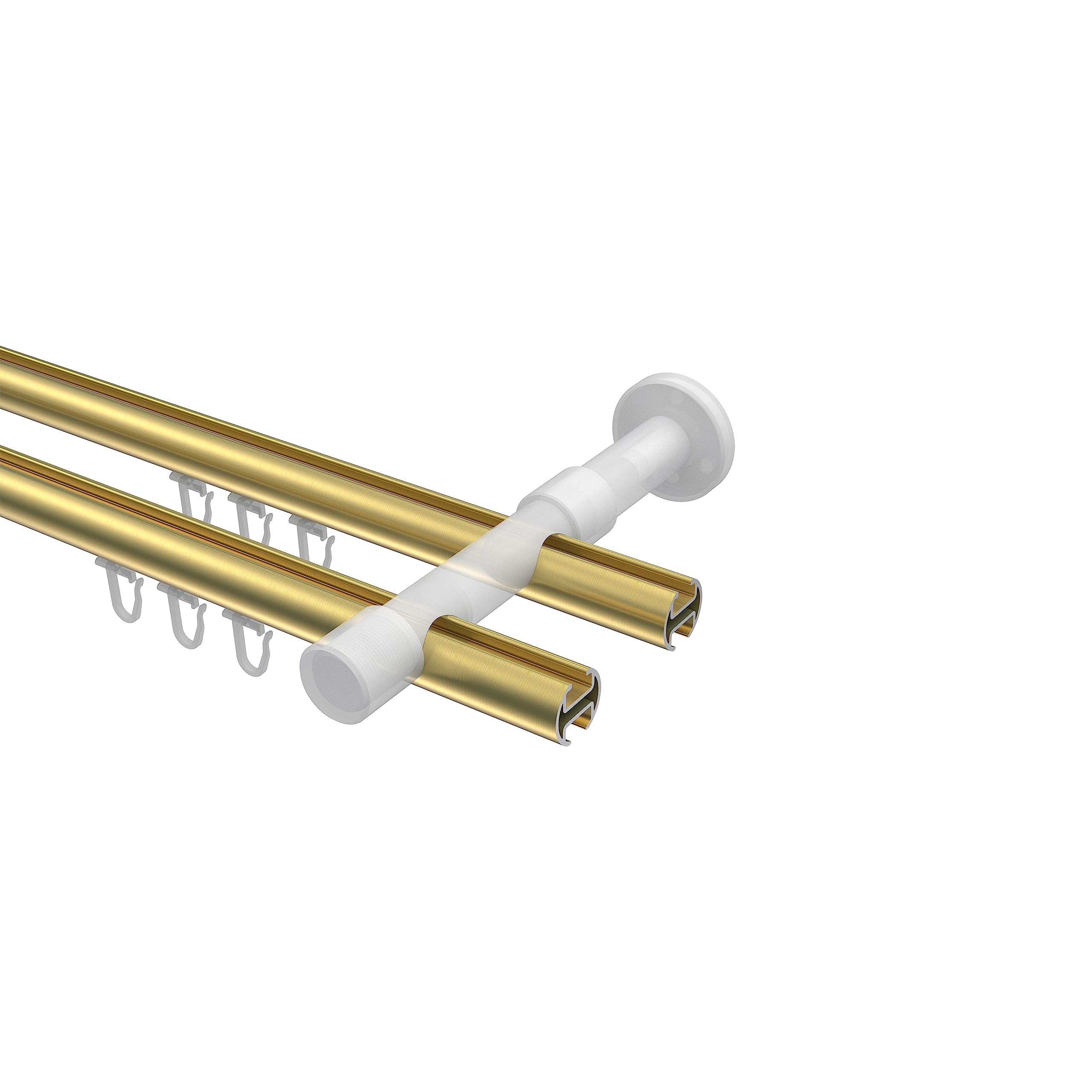 INTERDECO Innenlauf-Gardinenstange 20 mm 2-läufig, moderne Innenlaufstange aus Metall, Messing-Optik, zur Wandmontage, Typ 10213426, 220 cm
