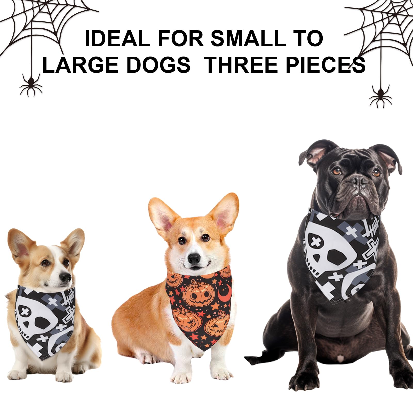 Bandanas Pour Chien Halloween – Lot De 2 Motifs Fantôme Et Tête De Mort Réglables - 14