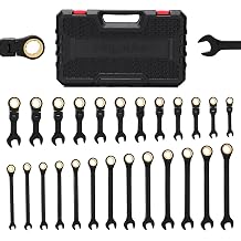 Mayouko 24PCS Stubby Flex Head&Regular Ratcheting Combination Wrench Set, Standard in SAE 1/4"-7/8" & Stubby in Metric 6-22mm, 12 Point, 72 Tooth, Cr-V Steel with Black Chrome Finish