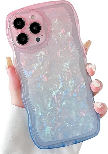 Miniatura 2 de Qokey Funda transparente con diseño de flores, con marco ondulado rizado, suave, delgada, a prueba de golpes, antihuellas, resistente a la suciedad,