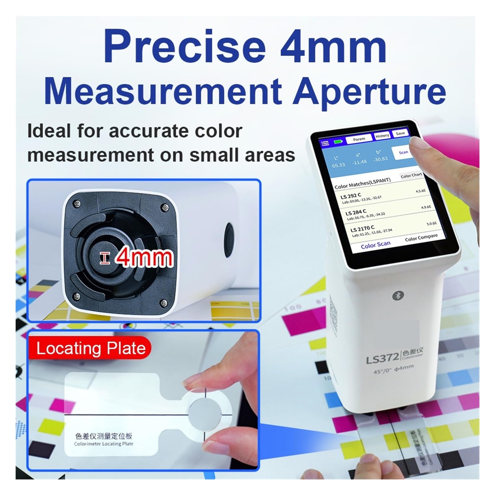 Spectromètre Portatif, Mètre De Différence Couleur Laboratoire D'écran Tactile D'ouverture LS372 4mm For L'emballage Papier D'impression
