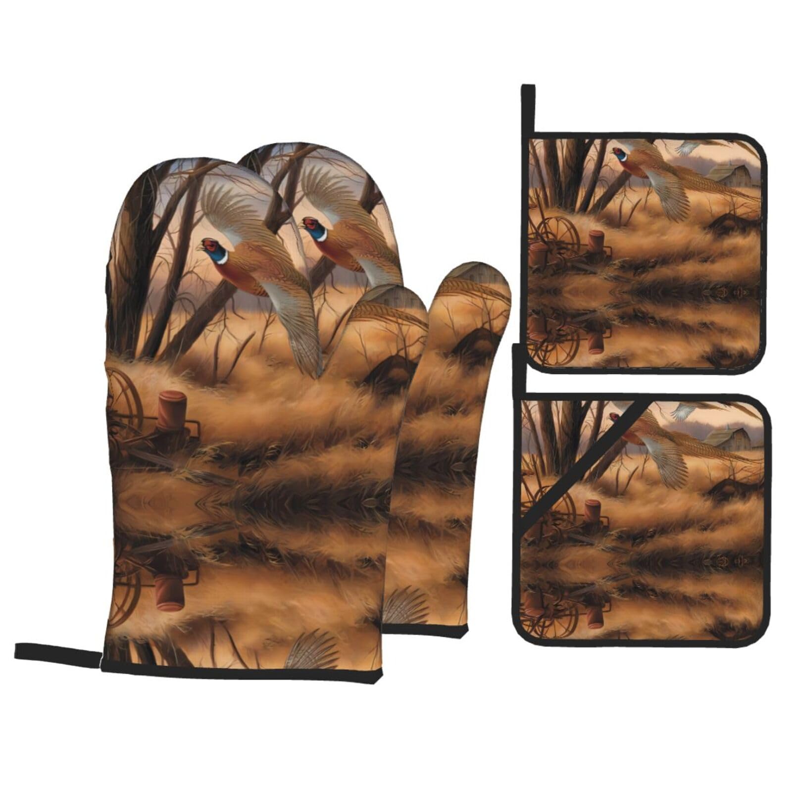 HJFCZH pheasant hunting Prints Kitchen Throw Set: Durable Oven Layers with Waterproof Polyester – 4 Piece Heat Protection System