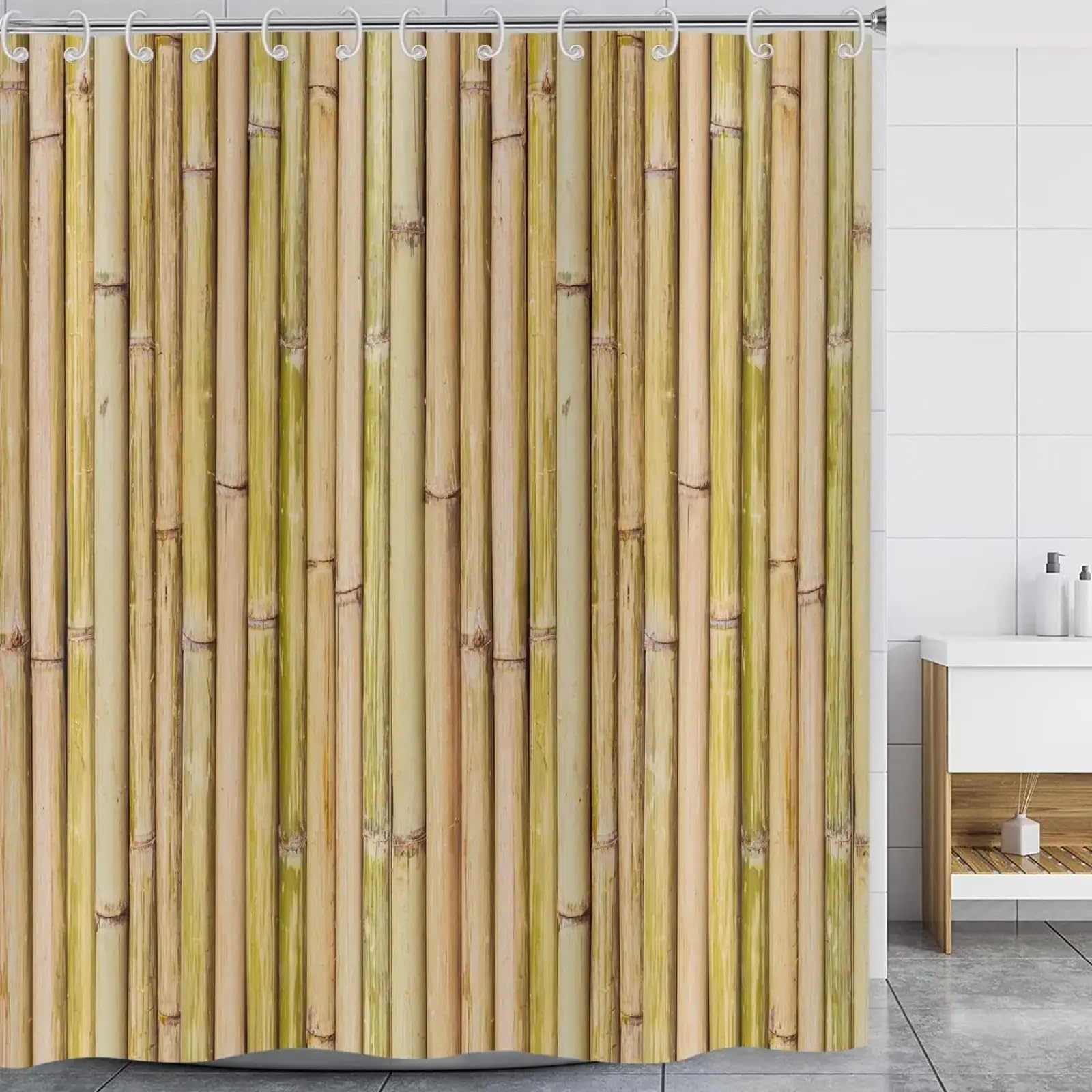 Tenda da doccia con motivo giapponese Zen in bambù, stile country, per bagno, impermeabile, lavabile, in poliestere intrecciato, 300x200 cm/118x79 pollici (larghezza x altezza).