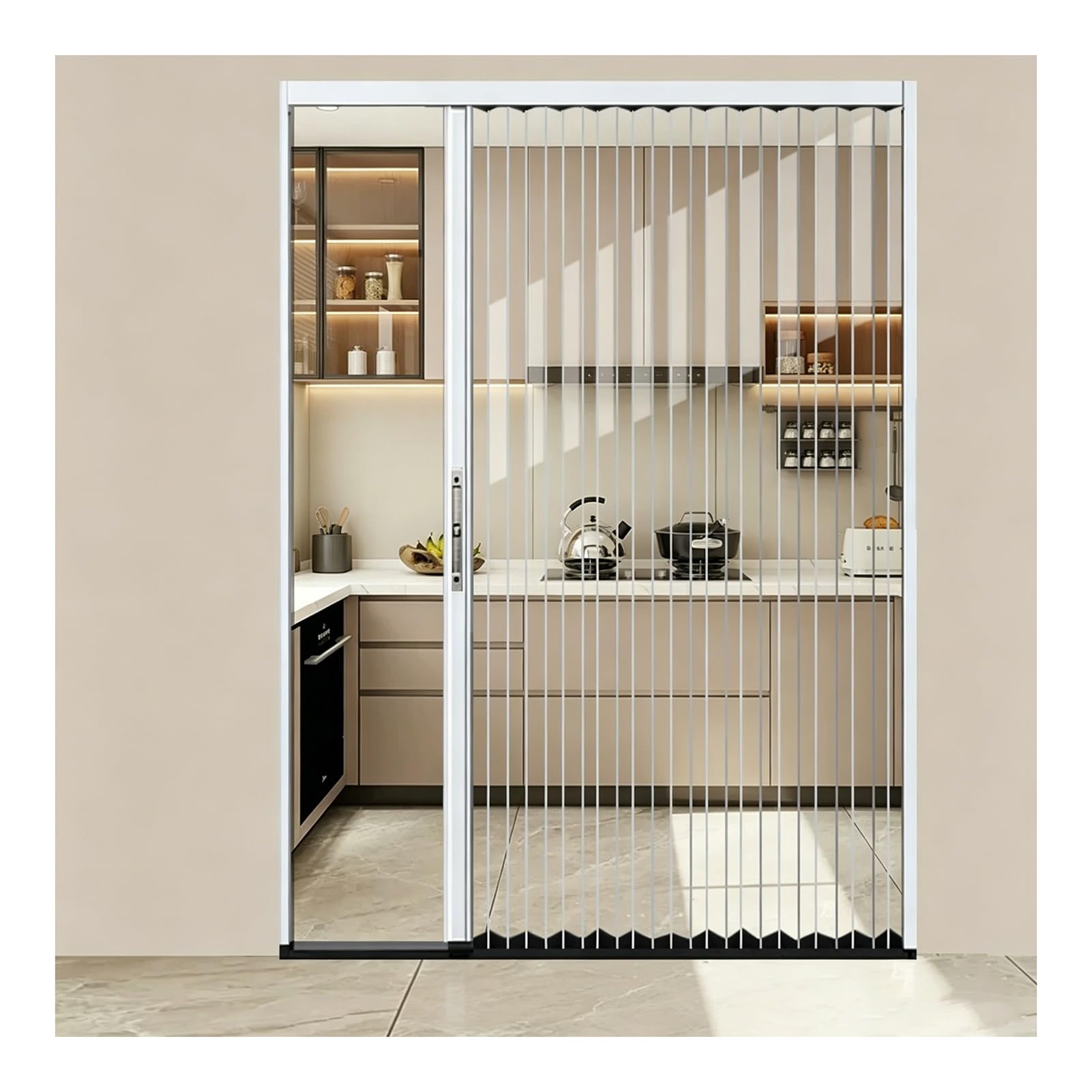 Kphymod White Custom Clear Pc Room Divider Accordion Folding Door, Renter Safe No Drill Aluminum Partition With Key Lock For Apartment Rental House(,92.6X210cm)